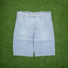 Load image into Gallery viewer, Carhartt Workwear Mernard Striped Light Wash Denim Light Blue Jort Shorts - 38”