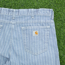 Load image into Gallery viewer, Carhartt Workwear Mernard Striped Light Wash Denim Light Blue Jort Shorts - 38”