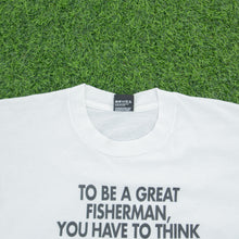 Load image into Gallery viewer, (1993) Drink Like A Fish Rein Designs ‘To Be A Great Fisherman You Have To Think Like A Fish, Or, Is It Drink Like A Fish?’ Screen Stars Joke Graphic Single Stitch T-Shirt - M/L