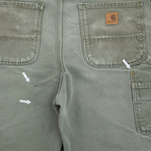 Load image into Gallery viewer, Carhartt Carpenter Distressed Workwear Medium Wash Denim Green Jort Shorts - 33”