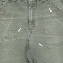 Load image into Gallery viewer, Carhartt Carpenter Distressed Workwear Medium Wash Denim Green Jort Shorts - 33”