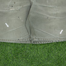 Load image into Gallery viewer, Carhartt Carpenter Distressed Workwear Medium Wash Denim Green Jort Shorts - 33”