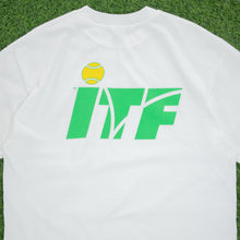 Load image into Gallery viewer, ITF International Tennis Federation Logo Double Sided Graphic Deadstock Hanes Single Stitch T-Shirt - XL