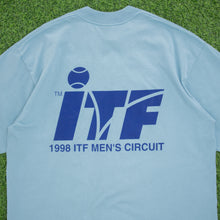 Load image into Gallery viewer, (1998) ITF Men’s Circuit International Tennis Federation Logo Double Sided Graphic Deadstock JERZEES T-Shirt - XL