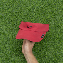 Load image into Gallery viewer, 2003 Nike Dri-Fit Small Swoosh Embroidered Two Tone Red Elastic Fitted Visor Cap - One Size