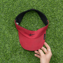 Load image into Gallery viewer, 2003 Nike Dri-Fit Small Swoosh Embroidered Two Tone Red Elastic Fitted Visor Cap - One Size