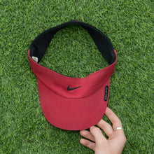 Load image into Gallery viewer, 2003 Nike Dri-Fit Small Swoosh Embroidered Two Tone Red Elastic Fitted Visor Cap - One Size