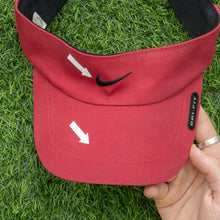 Load image into Gallery viewer, 2003 Nike Dri-Fit Small Swoosh Embroidered Two Tone Red Elastic Fitted Visor Cap - One Size
