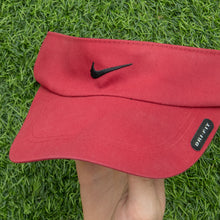 Load image into Gallery viewer, 2003 Nike Dri-Fit Small Swoosh Embroidered Two Tone Red Elastic Fitted Visor Cap - One Size