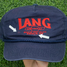 Load image into Gallery viewer, Lang Chevrolet Buick GMC Truck Embroidered Paola, KS Automobile Dealership Promotional Rope Trucker Snapback Cap - One Size