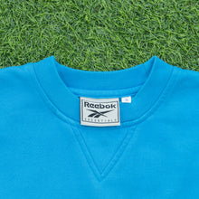 Load image into Gallery viewer, Reebok Essentials Small Spell Out Logo Embroidered Oversized Boxy Crewneck Turquoise Blue Sweatshirt - S/M