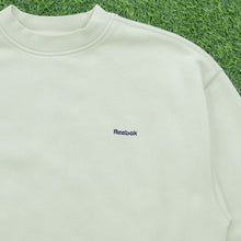 Load image into Gallery viewer, Reebok Essentials Small Spell Out Logo Embroidered Boxy Crewneck Beige Sweatshirt - L