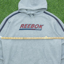 Load image into Gallery viewer, Reebok Athletic Department Spell Out Logo Taping Drawstring Pullover Boxy Grey Hoodie - XL