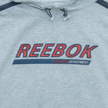 Load image into Gallery viewer, Reebok Athletic Department Spell Out Logo Taping Drawstring Pullover Boxy Grey Hoodie - XL