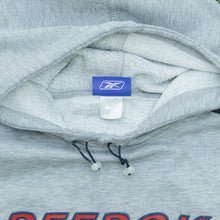 Load image into Gallery viewer, Reebok Athletic Department Spell Out Logo Taping Drawstring Pullover Boxy Grey Hoodie - XL