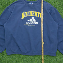 Load image into Gallery viewer, Women’s Adidas Athletic Spell Out Logo Graphic Boxy Crewneck Navy Sweatshirt - L (14)