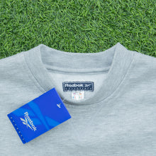 Load image into Gallery viewer, BNWT Women’s Reebok Essentials Small Spell Out Logo Embroidered Crewneck Grey Sweatshirt - M (12-14)
