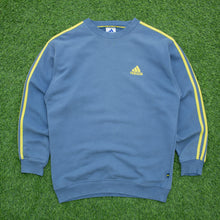 Load image into Gallery viewer, Adidas Small Logo 3-Stripe Embroidered Crewneck Blue Sweatshirt - L