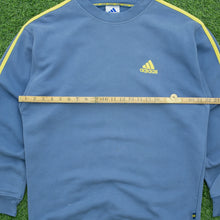 Load image into Gallery viewer, Adidas Small Logo 3-Stripe Embroidered Crewneck Blue Sweatshirt - L