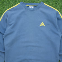 Load image into Gallery viewer, Adidas Small Logo 3-Stripe Embroidered Crewneck Blue Sweatshirt - L