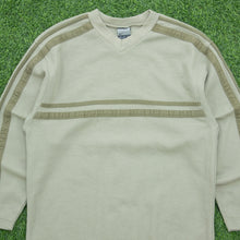 Load image into Gallery viewer, Women’s Nike Small Swoosh Embroidered Logo Stripe Taping Waffle V-Neck Khaki Sweatshirt - M (10-12)