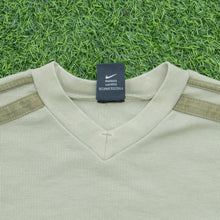 Load image into Gallery viewer, Women’s Nike Small Swoosh Embroidered Logo Stripe Taping Waffle V-Neck Khaki Sweatshirt - M (10-12)