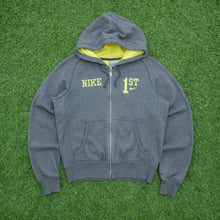 Load image into Gallery viewer, Women’s 2004 Nike Spell Out Small Swoosh Embroidered Cross Country Team Competition Graphic Zip Up Grey Hoodie - M (10-12)