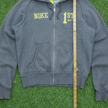 Load image into Gallery viewer, Women’s 2004 Nike Spell Out Small Swoosh Embroidered Cross Country Team Competition Graphic Zip Up Grey Hoodie - M (10-12)