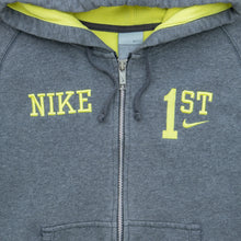 Load image into Gallery viewer, Women’s 2004 Nike Spell Out Small Swoosh Embroidered Cross Country Team Competition Graphic Zip Up Grey Hoodie - M (10-12)