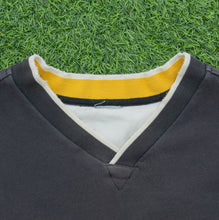 Load image into Gallery viewer, 1998 Nike Large Swoosh Embroidered Logo Varsity V-Neck Black Yellow Sweatshirt - XL