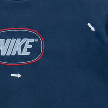 Load image into Gallery viewer, 2003 Nike Spell Out Embroidered Logo Piping Boxy Crewneck Navy Sweatshirt - L