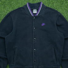 Load image into Gallery viewer, 2010 Nike Small Swoosh Logo Embroidered Button Up Ribbed Varsity Black Jumper - S