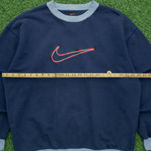 Load image into Gallery viewer, 1999 Nike Large Swoosh Embroidered Logo Boxy Crewneck Navy Sweatshirt - L