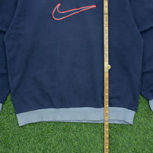 Load image into Gallery viewer, 1999 Nike Large Swoosh Embroidered Logo Boxy Crewneck Navy Sweatshirt - L