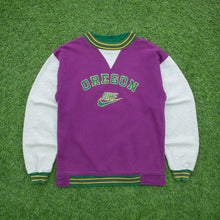 Load image into Gallery viewer, 1990 Nike Oregon USA Spell Out Embroidered Swoosh Logo Raglan Mock Crewneck Purple Sweatshirt - S