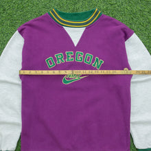 Load image into Gallery viewer, 1990 Nike Oregon USA Spell Out Embroidered Swoosh Logo Raglan Mock Crewneck Purple Sweatshirt - S