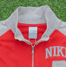 Load image into Gallery viewer, 2005 Nike Athletic 7 Small Spell Out Graphic Mesh Logo Embroidered Stripe Taping Raglan Red Zip Up Jumper - M