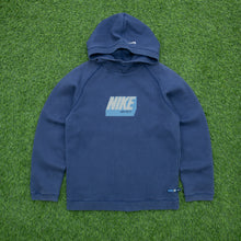 Load image into Gallery viewer, Women’s 2002 Nike Just Do It Spell Out Logo Graphic Small Swoosh Embroidered Pullover Raglan Navy Hoodie - M (10-12)