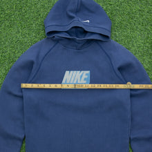 Load image into Gallery viewer, Women’s 2002 Nike Just Do It Spell Out Logo Graphic Small Swoosh Embroidered Pullover Raglan Navy Hoodie - M (10-12)