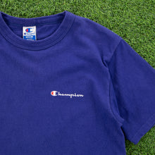 Load image into Gallery viewer, (1994) Champion Script Spell Out Chest Logo Graphic Single Stitch Navy T-Shirt- M