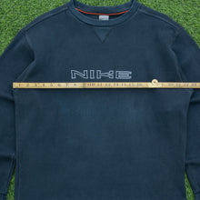 Load image into Gallery viewer, 2001 Nike Spell Out Embroidered Small Swoosh Crewneck Navy Sweatshirt - L