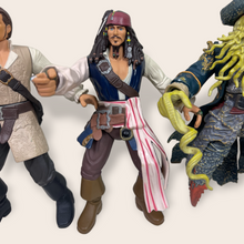Load image into Gallery viewer, (2000’s) Pirates Of The Caribbean Disney Zizzle 7” Inch figures (Captain Jack Sparrow, Will Turner, Davy Jones)