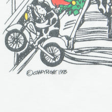 Load image into Gallery viewer, 1993 Christmas Wreck The Malls With Cows On Harley’s Harley Davidson Parody Christmas Biker Cowpyright Hanes White Graphic Single Stitch T-Shirt - L
