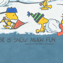 Load image into Gallery viewer, 1997 Snoopy Woodstock Peanuts Snowman ‘Winter is snow much fun’ Christmas Graphic Blue T-Shirt - L
