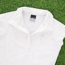 Load image into Gallery viewer, (2006) Women’s Nike Tennis Court Dri-Fit Small Swoosh Embroidered Button Up White Stretch Collard Sports Top - S (8-10)
