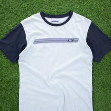 Load image into Gallery viewer, Reebok Gradient Stripe Graphic Light Blue Navy Raglan T-Shirt - S/M
