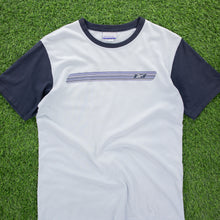 Load image into Gallery viewer, Reebok Gradient Stripe Graphic Light Blue Navy Raglan T-Shirt - S/M
