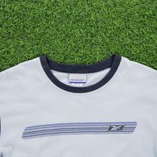 Load image into Gallery viewer, Reebok Gradient Stripe Graphic Light Blue Navy Raglan T-Shirt - S/M
