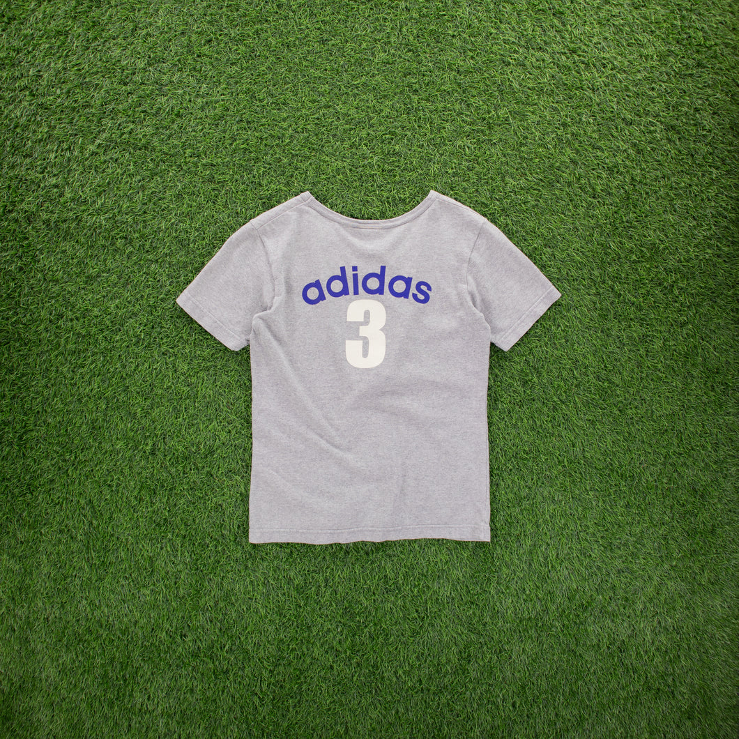 (2004) Women’s Adidas Spell Out 3 Double Sided Graphic Grey Baby Tee Top - M (10)