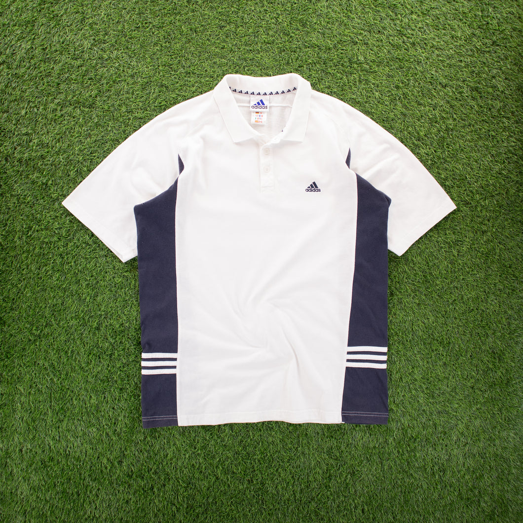 (2002) Adidas 3-Stripe Embroidered White Short Sleeve Polo Shirt - XL